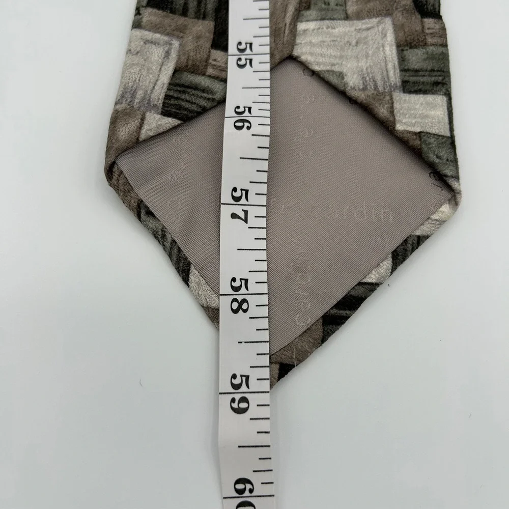 Pierre Cardin Necktie Geometric Blocks Mens OS Grey Brown Silk Vintage 90s